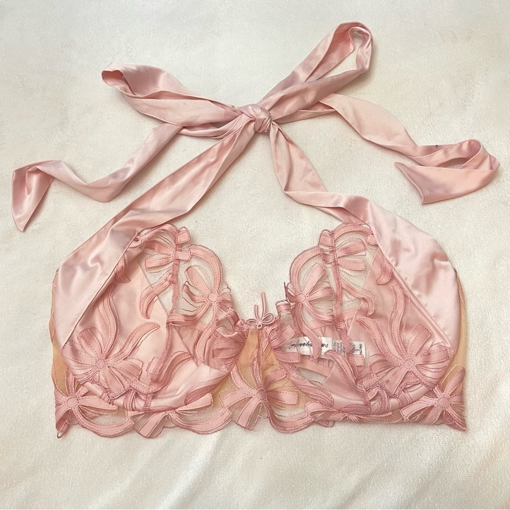 New! For Love And Lemons Hallie Underwire Pink Satin Lace Bra 38D 1396 - Picture 2 of 7